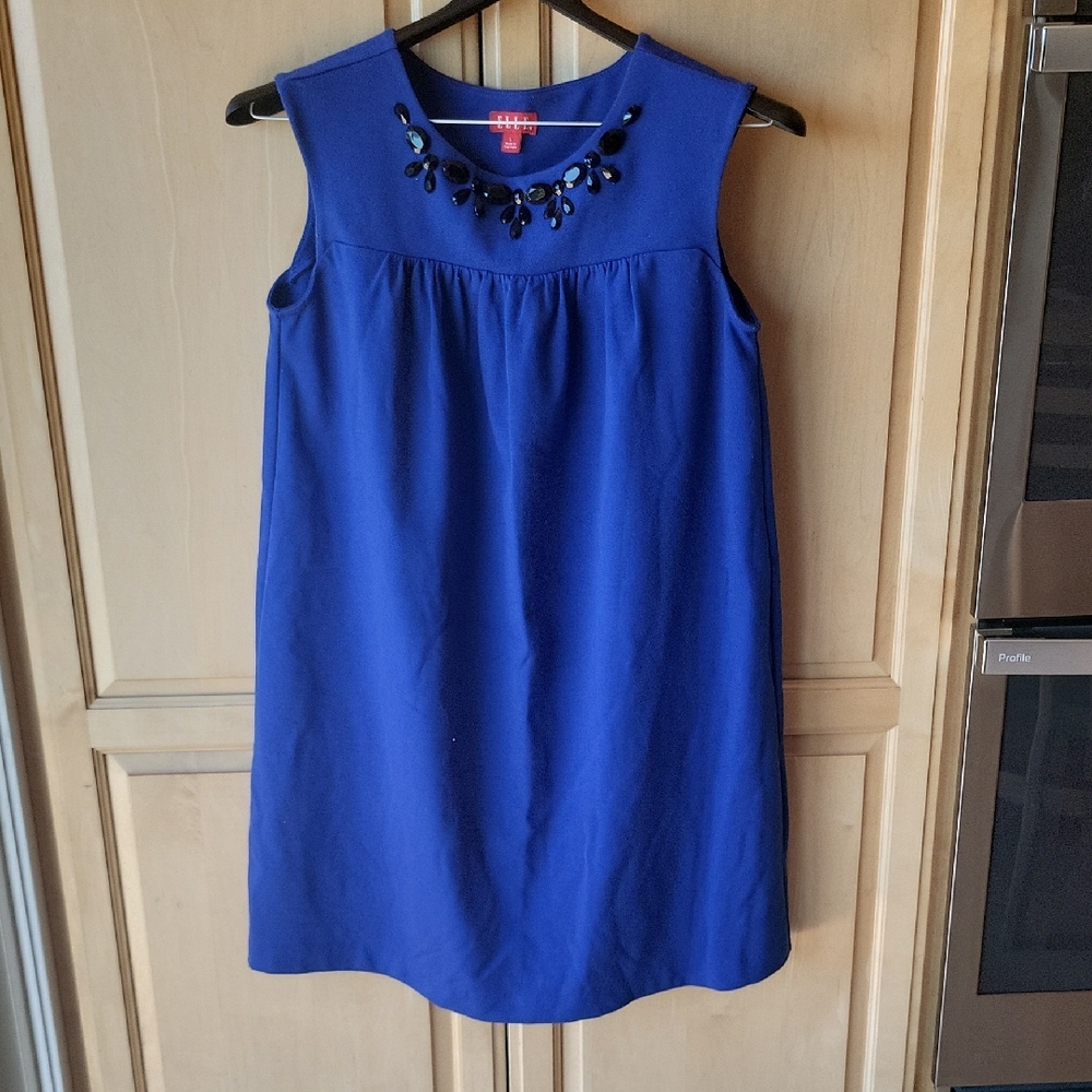 Elle Blue and Black Embellished Sheath Mini Dress